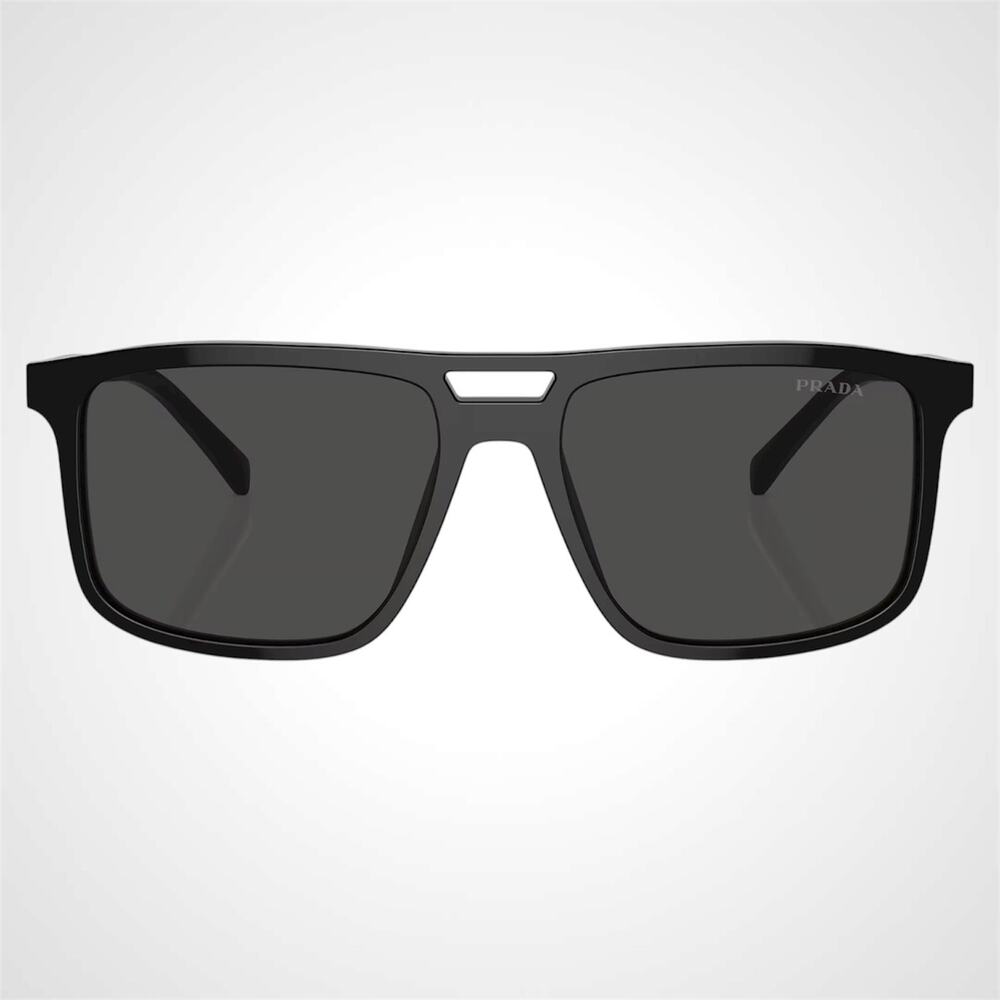 New PRADA Sunglasses Black Aviator Square Silver Metal Logo 58mm - Picture 2 of 6